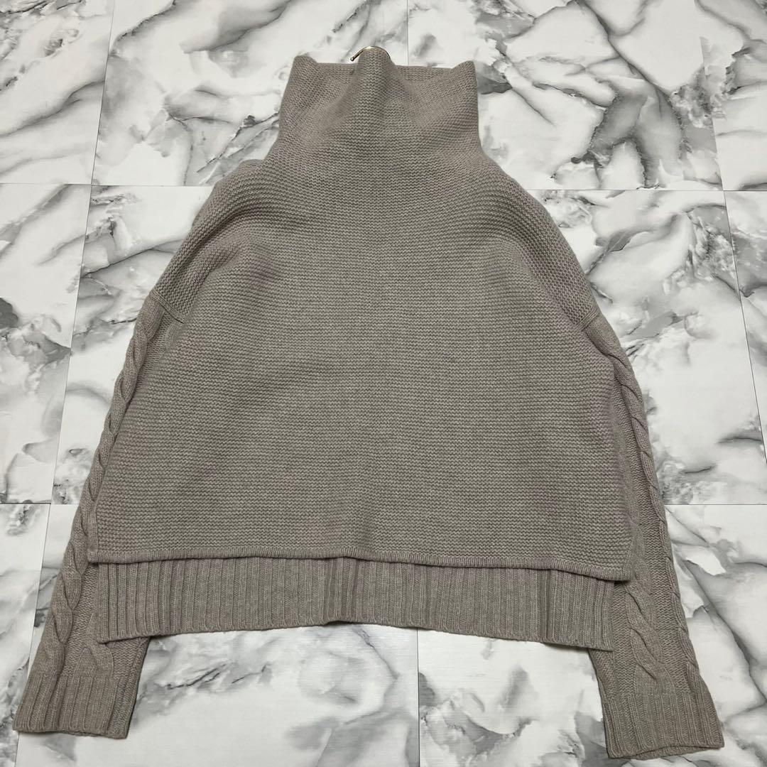 【美品】マックスマーラ　白タグ　カシミヤ混　切替　ケーブルニット　グレージュ　L