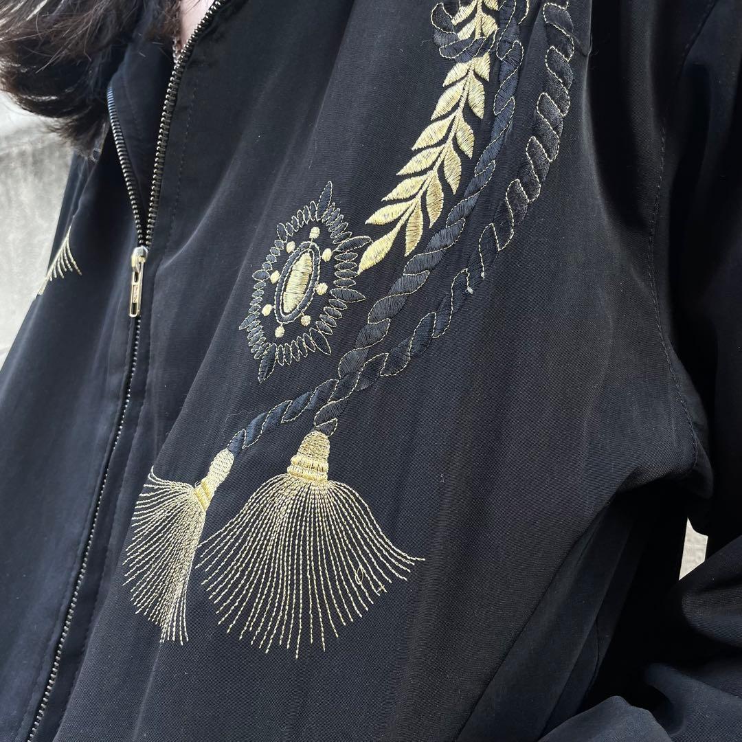 90's vintage スカジャンライク 和風刺繍 モード ブルゾンジャケット