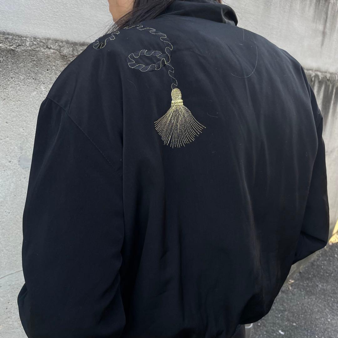 90's vintage スカジャンライク 和風刺繍 モード ブルゾンジャケット