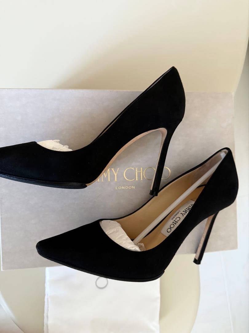 JIMMY CHOO ブラックスエード ハイヒール 36