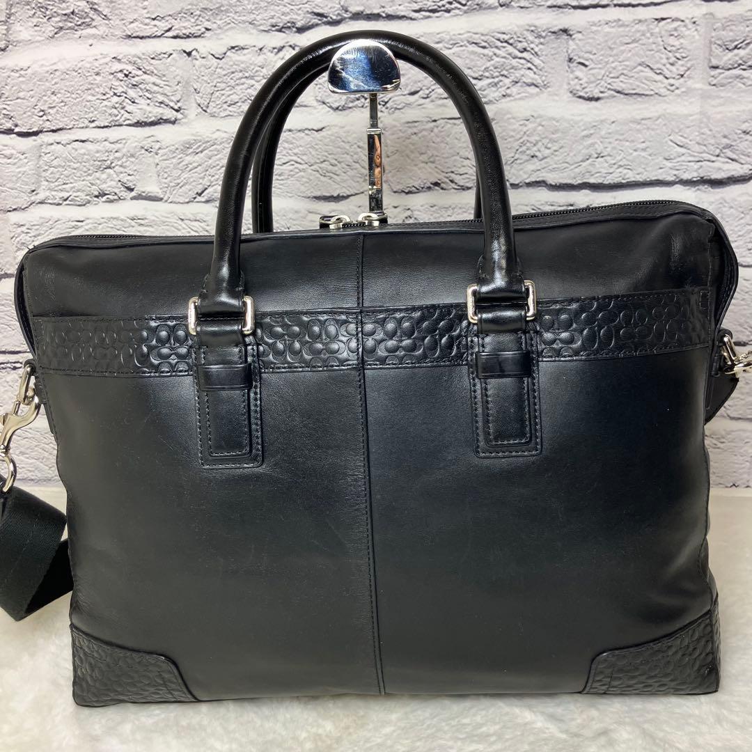 コーチ✨オールレザー 本革 エンボス A4 2way ビジネスバッグ 黒