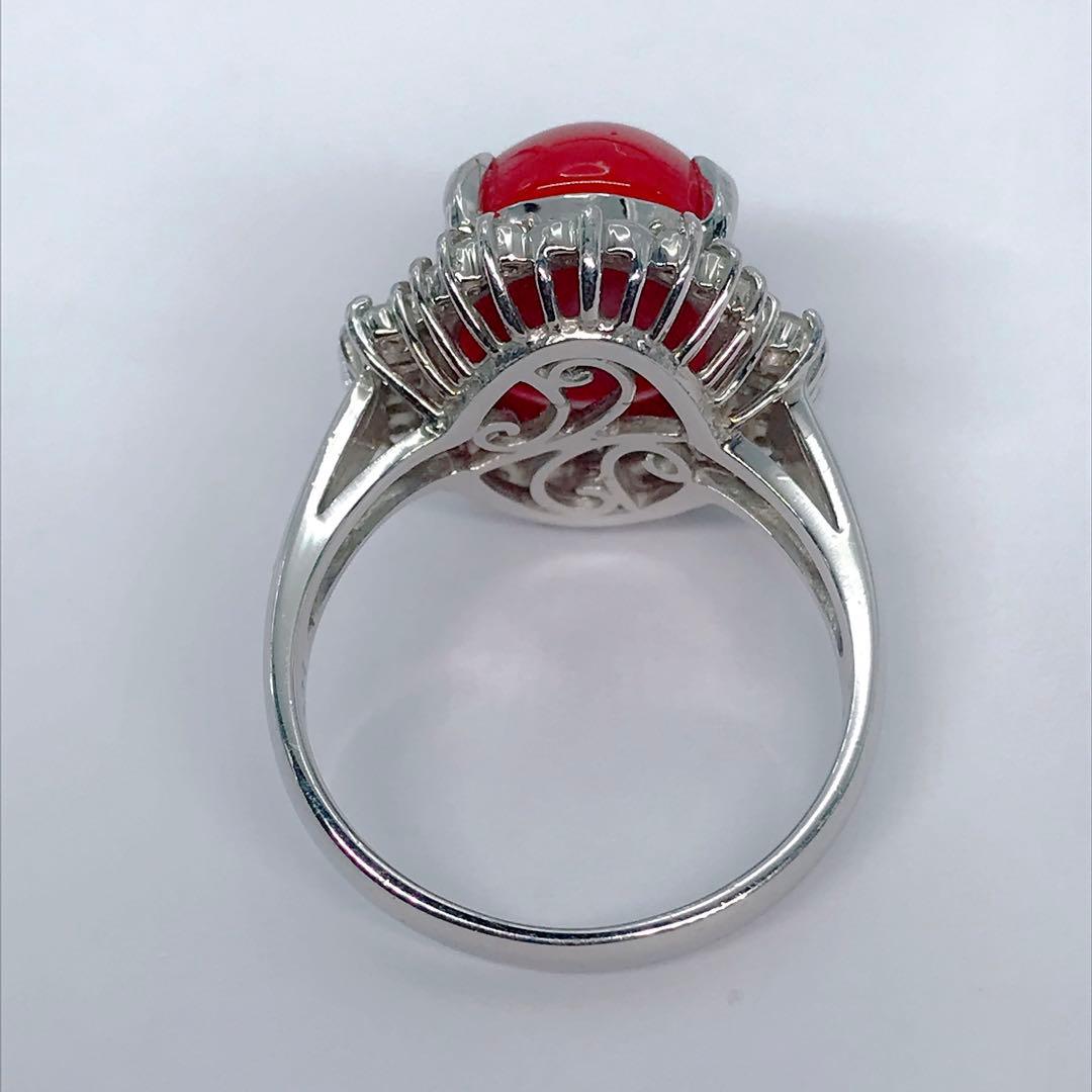サンゴ ダイヤモンド 0.31ct リング PT900 珊瑚 血赤 コーラル
