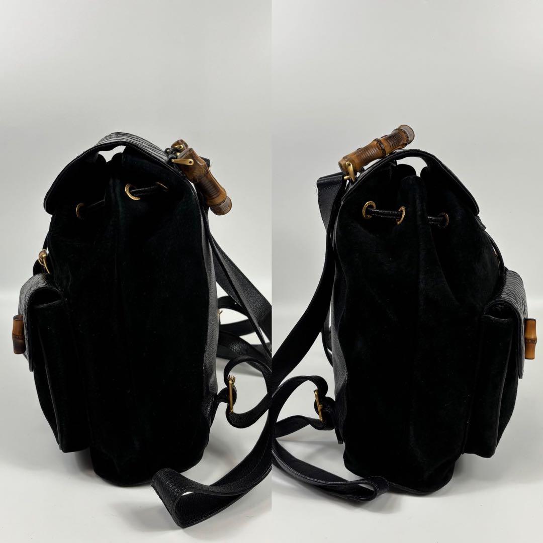 専用グッチ バンブー クロコ スエード リュック ターンロック 黒