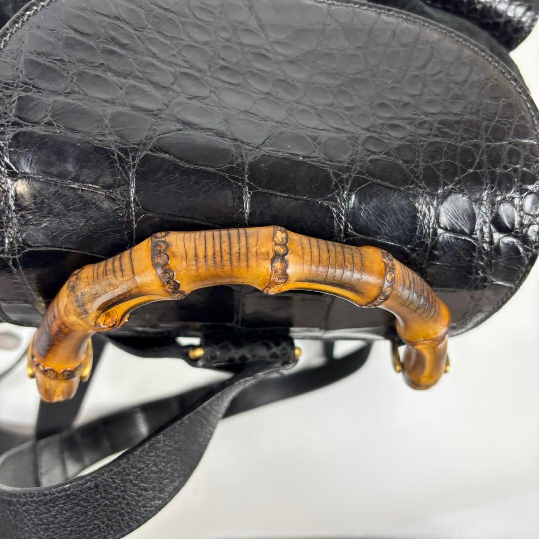 専用グッチ バンブー クロコ スエード リュック ターンロック 黒