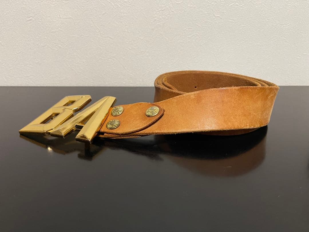 A BATHING APE BAバックル レザーベルト L ベージュ ブラウン