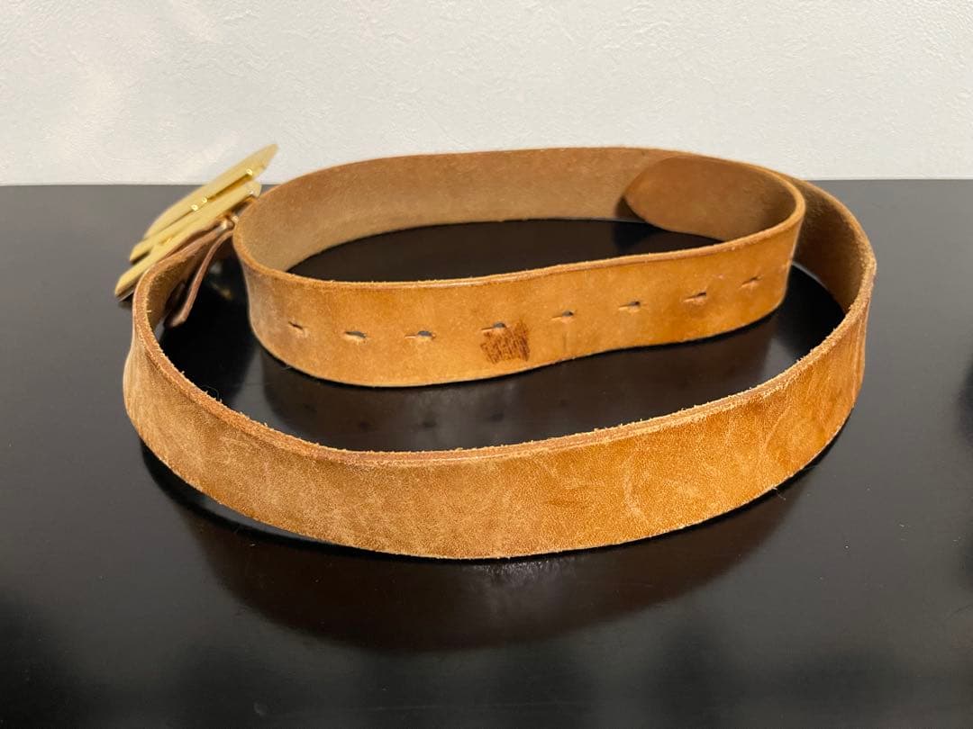 A BATHING APE BAバックル レザーベルト L ベージュ ブラウン