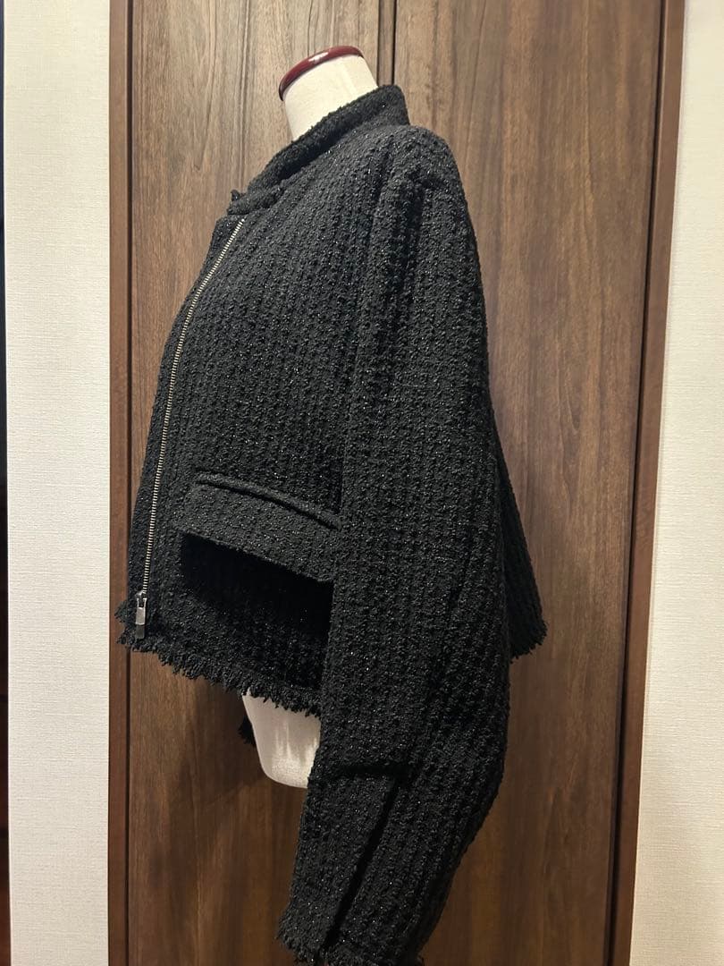 AP STUDIO ツイード黒ジップアップジャケット　スタンドカラーブルゾン