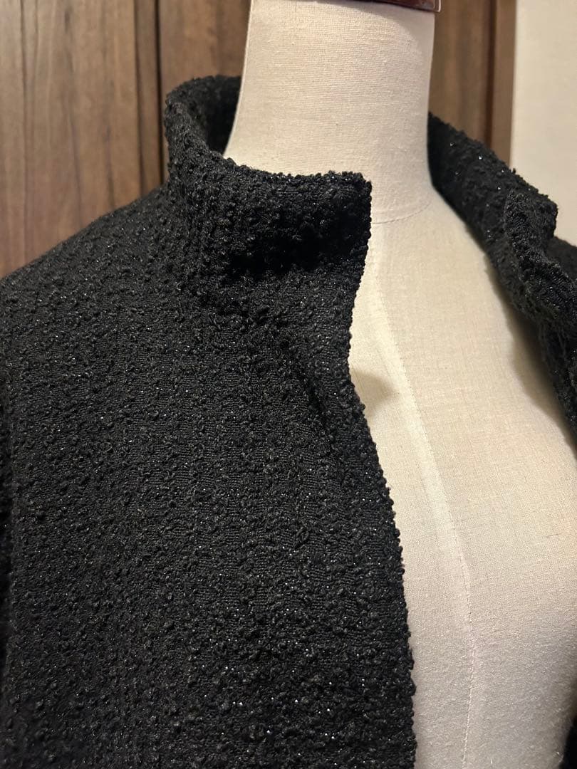 AP STUDIO ツイード黒ジップアップジャケット　スタンドカラーブルゾン