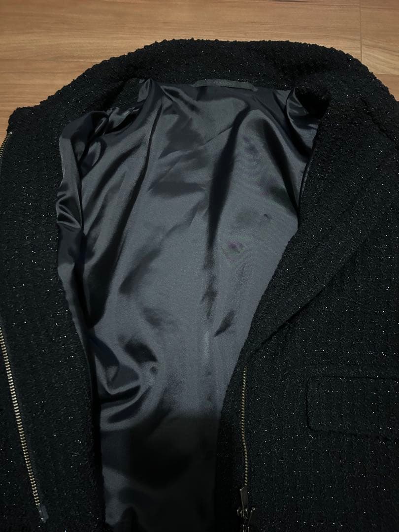 AP STUDIO ツイード黒ジップアップジャケット　スタンドカラーブルゾン