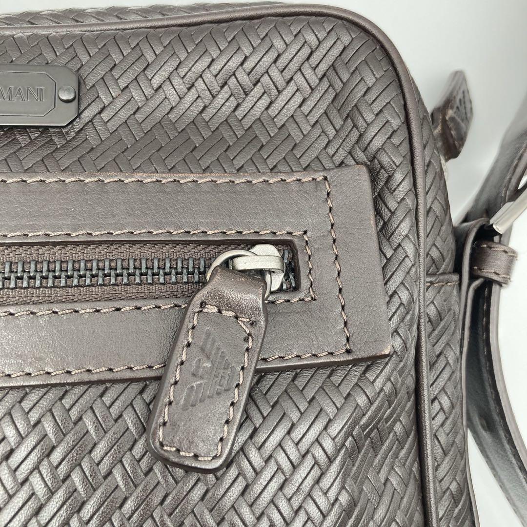 エンポリオアルマーニ ショルダーバッグ オールレザー 牛革 ダークブラウン