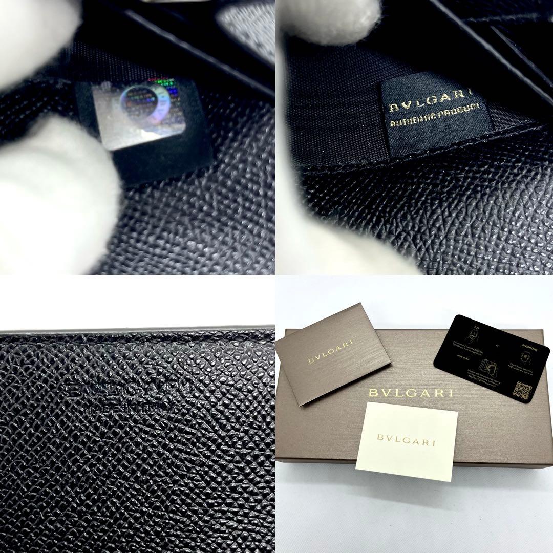 極美品/箱付き✨ブルガリ ロゴクリップ 二つ折り 長財布 サークルロゴ ブラック