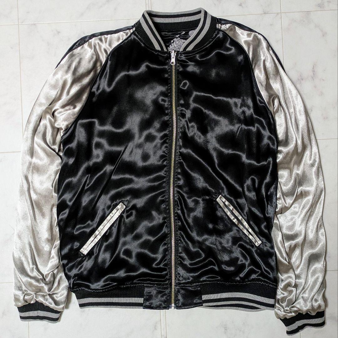 【美品】絡繰魂 粋 満月に狼 咆哮 リバーシブル スカジャン レーヨン L