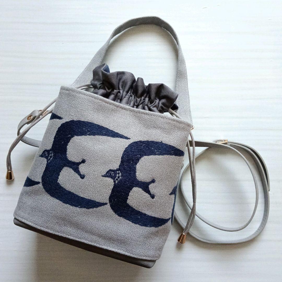 ✩専用✩ミナペルホネン　ポケット巾着バッグ　go!　グレー　鳥さん