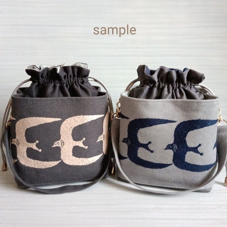 ✩専用✩ミナペルホネン　ポケット巾着バッグ　go!　グレー　鳥さん