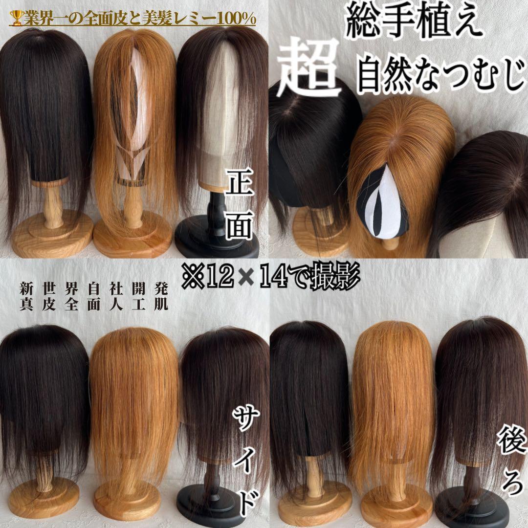 新世界プレミア真皮シリーズ★全人毛　ヘアピース　ウィッグ12*14総手植え45㌢