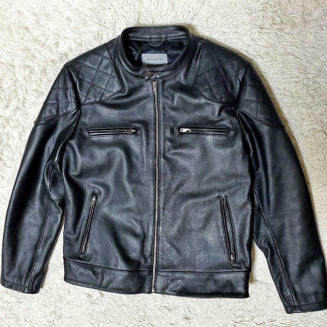 極美品 希少サイズ BOLINI レザー シングル ライダース 50 ブラック