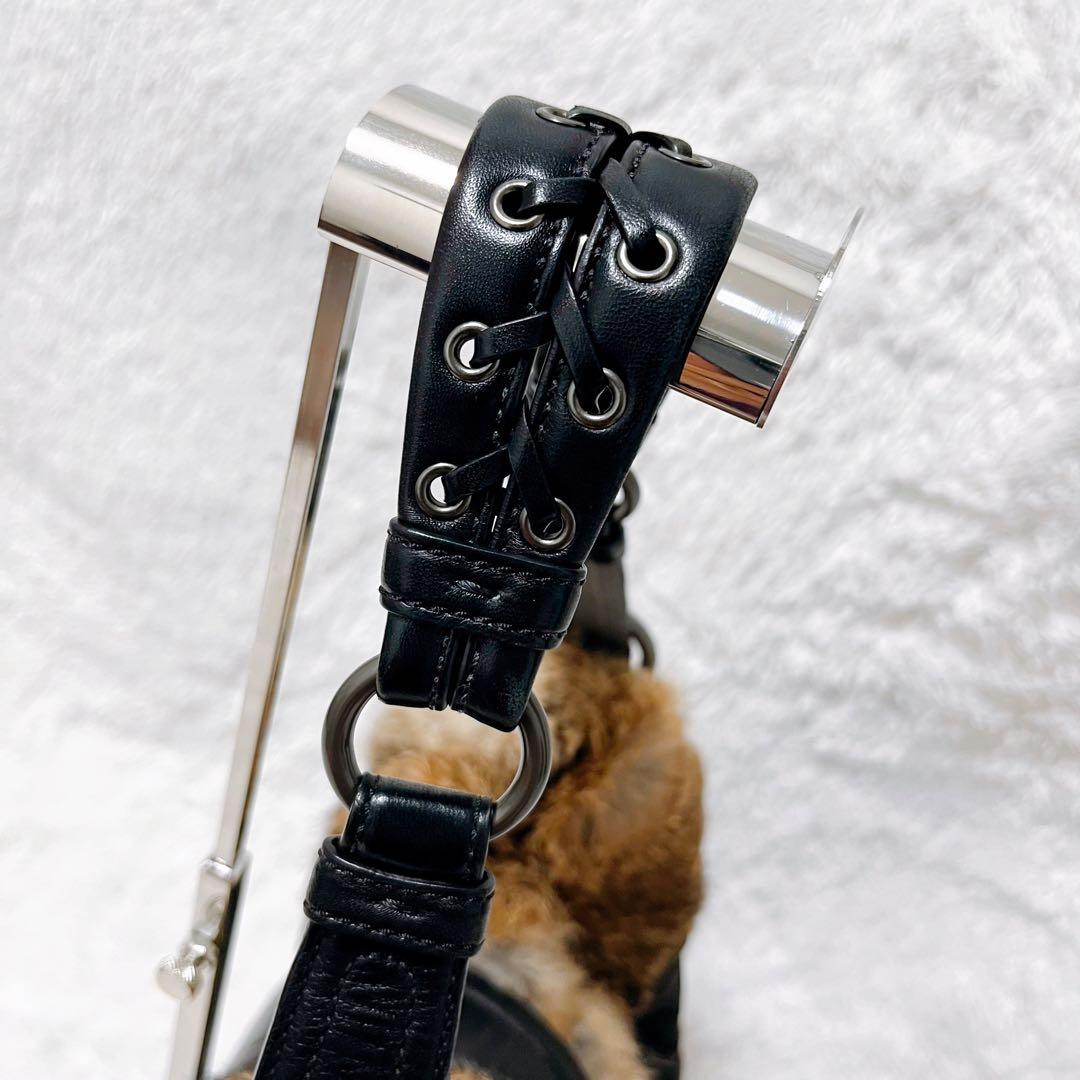 【ラビットファー】COACH レザー ハンドバッグ シグネチャー ナイロン 希少