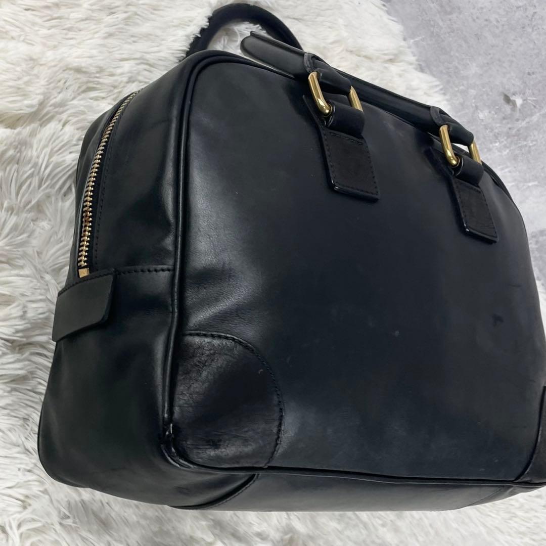 美品 セリーヌ レザー ボストンバッグ フィービー期 ロゴ型押し ブラック