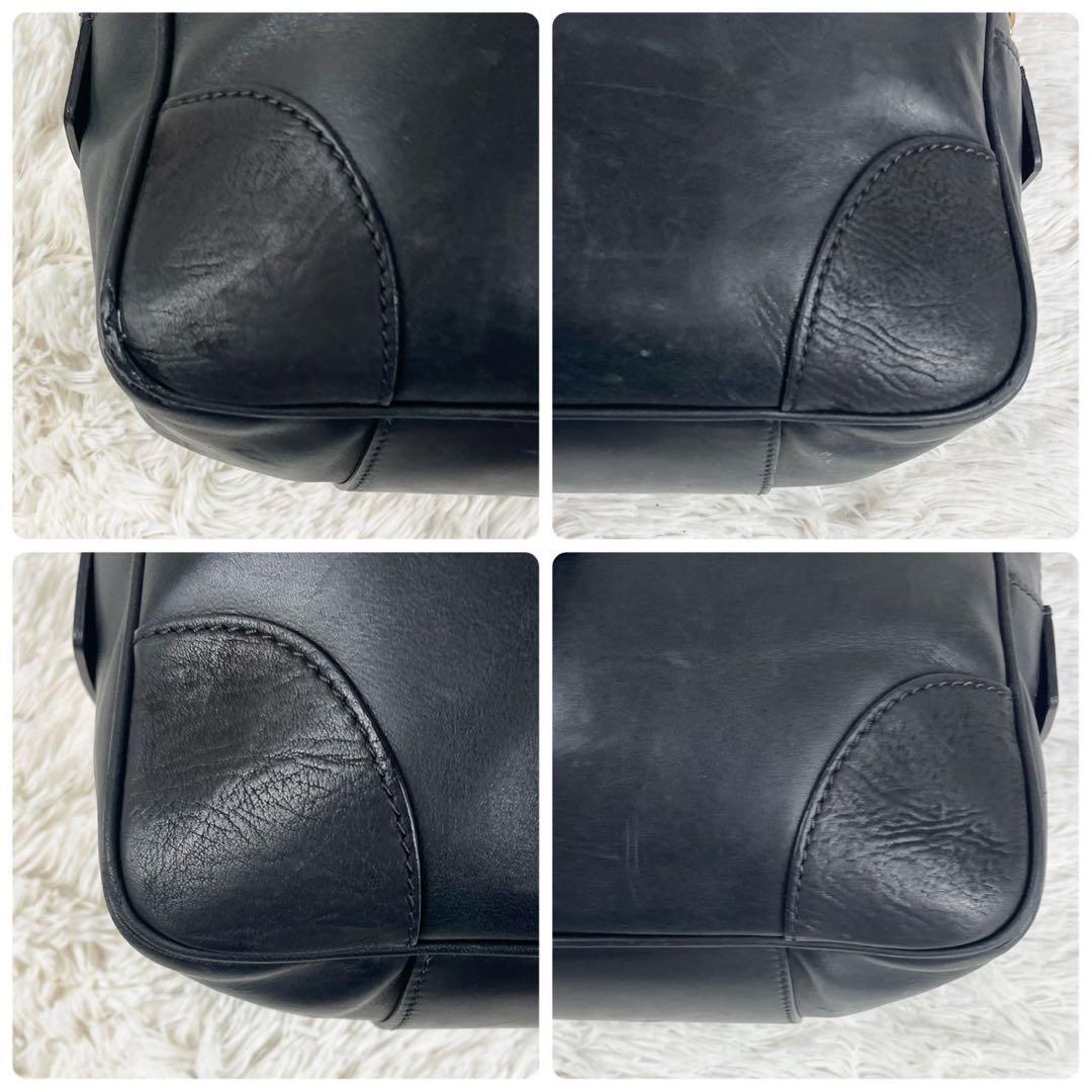 美品 セリーヌ レザー ボストンバッグ フィービー期 ロゴ型押し ブラック