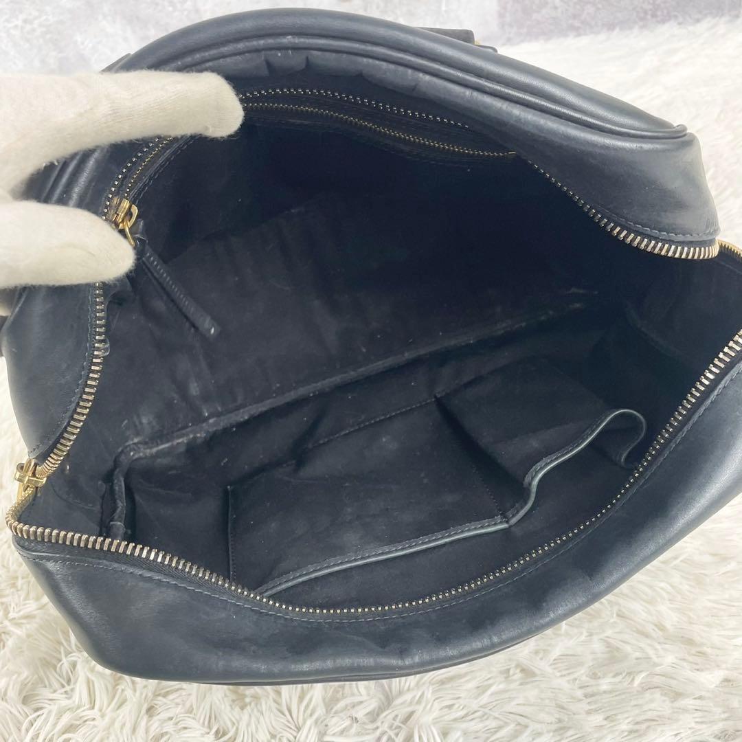 美品 セリーヌ レザー ボストンバッグ フィービー期 ロゴ型押し ブラック
