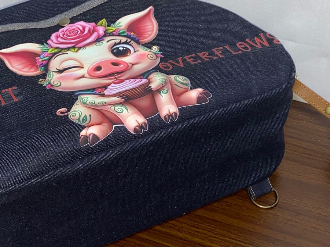 ☆岡山デニム☆ブタさん☆☆扇型☆リュック対応☆4wayボストンバッグ