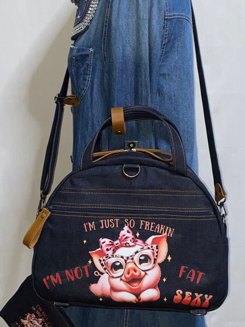 ☆岡山デニム☆ブタさん☆☆扇型☆リュック対応☆4wayボストンバッグ