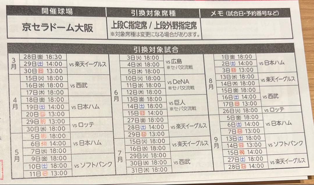 オリックス・バファローズ観戦チケット