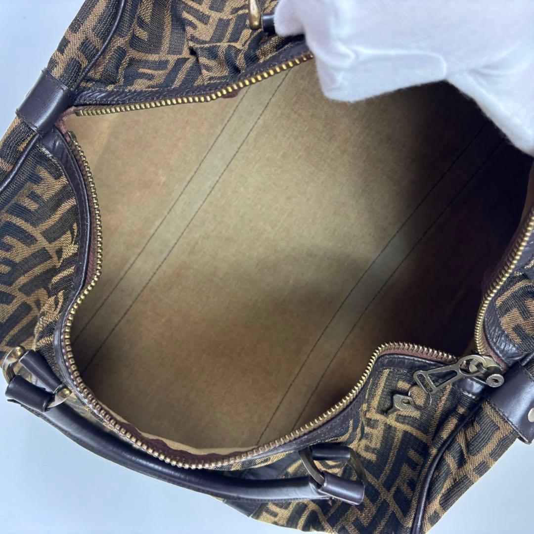 フェンディ FENDI ズッカ柄 ミニボストンバッグ 鍵付 キャンバス レザー