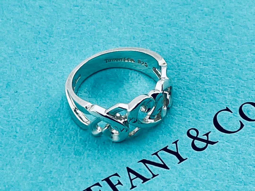 h924美品　ティファニー　トリプル　ラビングハート　リング　925約11.5号