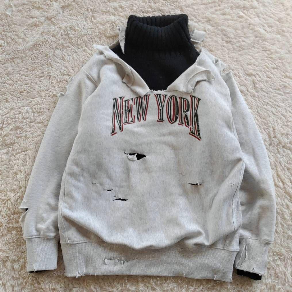 半壊 襤褸 クラッシュ NEW YORK ボロ加工 トレーナー 常田大希 XL