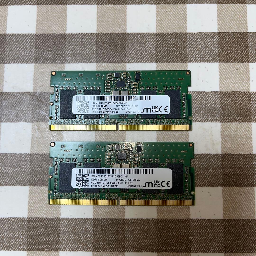 DDR5 SODIMM 8GB メモリー PC5-5600 2枚