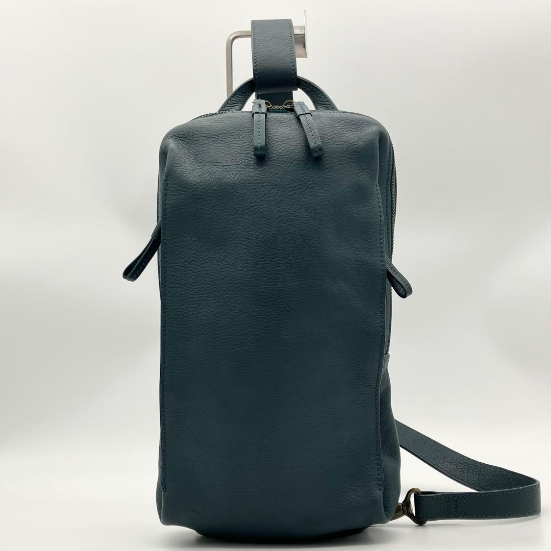 ⭐️極美品⭐️ マザーハウス カゼマトウ ボディバッグ シボ革 グリーニッシュブルー