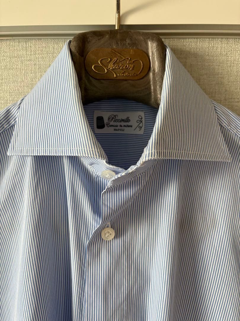 ピッチリーロ　ドレスシャツ　白×ネイビー　ストライプ　３７　ランバルディ