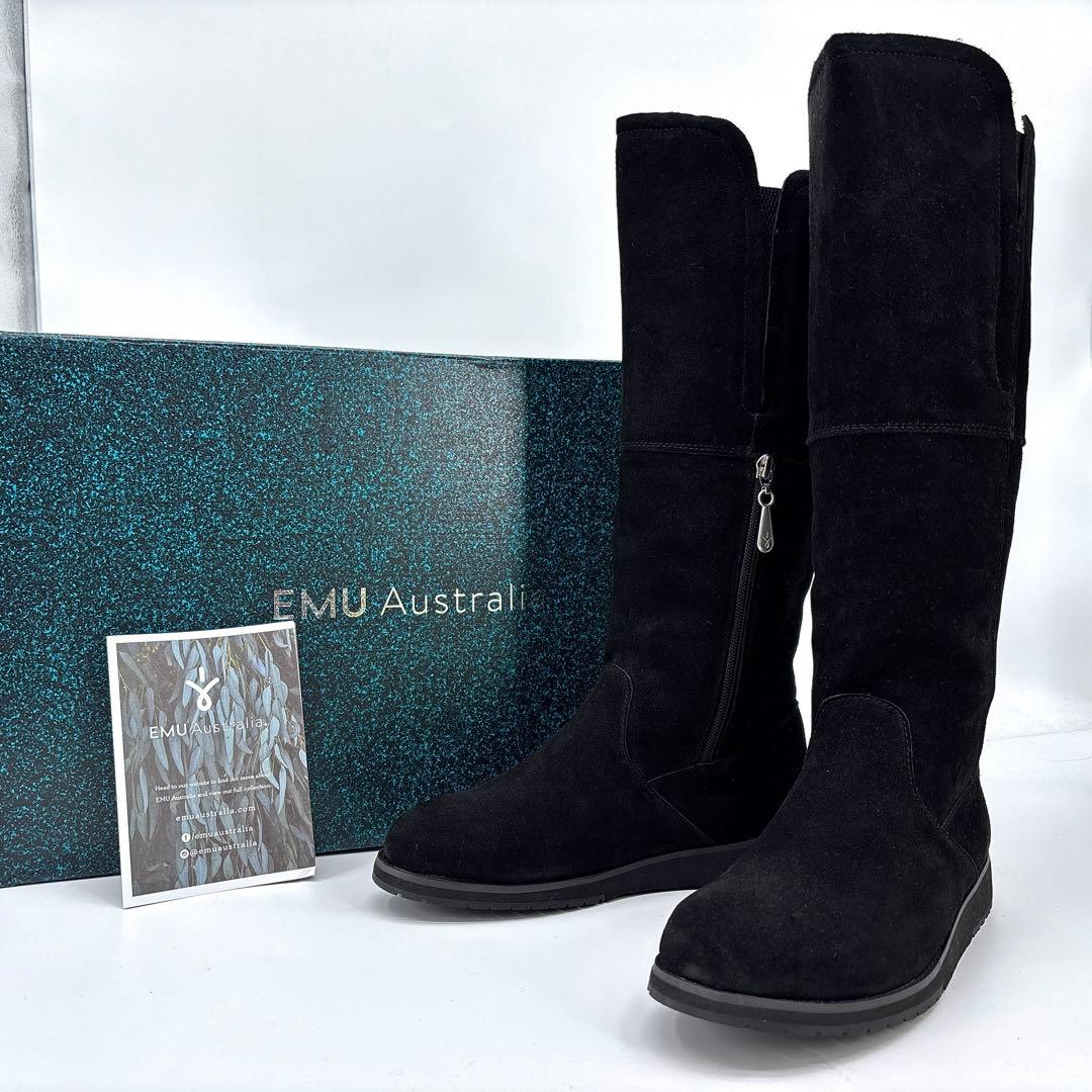 未使用新品】EMU エミュー　ロングブーツ レザー　スエード　中ボア　黒