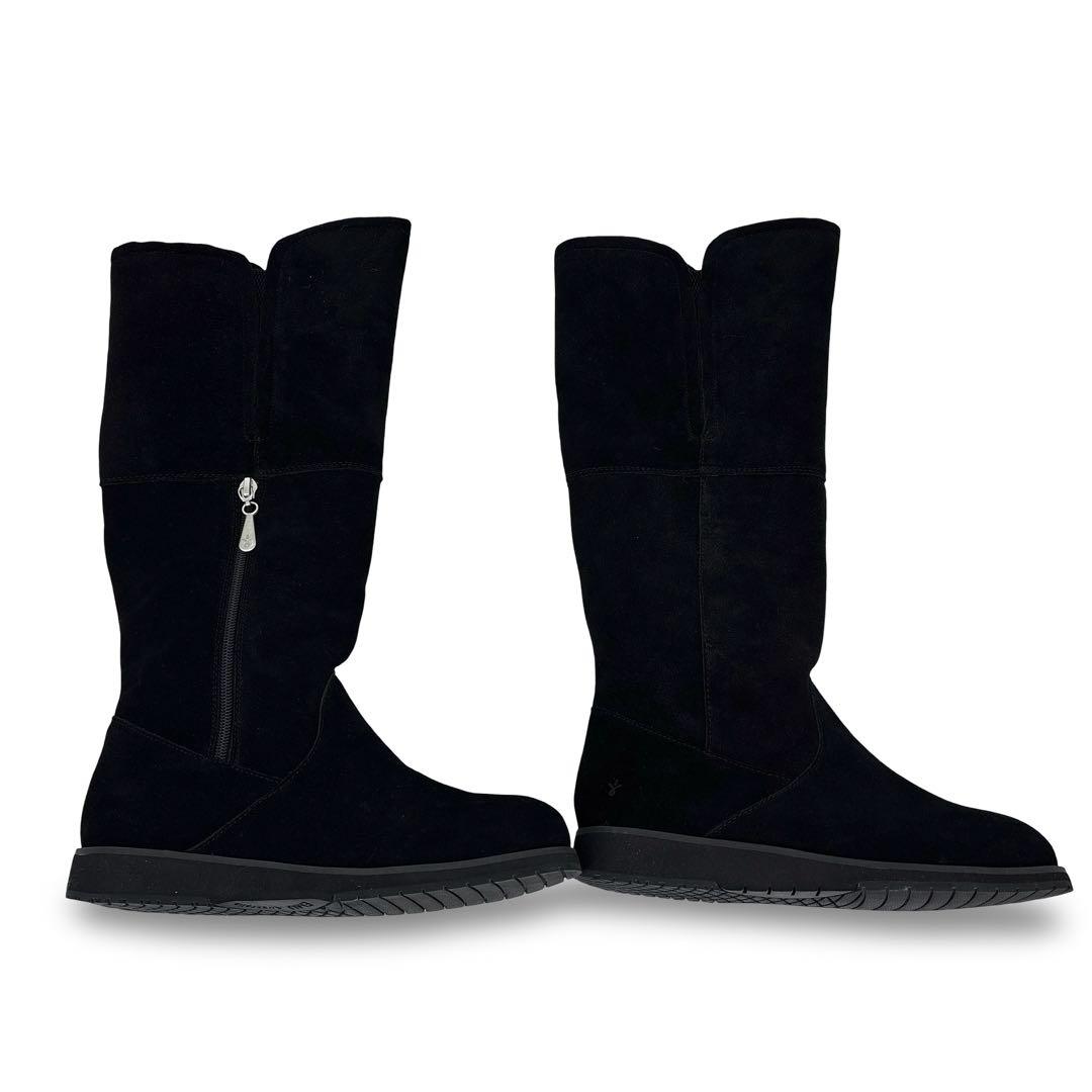 未使用新品】EMU エミュー　ロングブーツ レザー　スエード　中ボア　黒