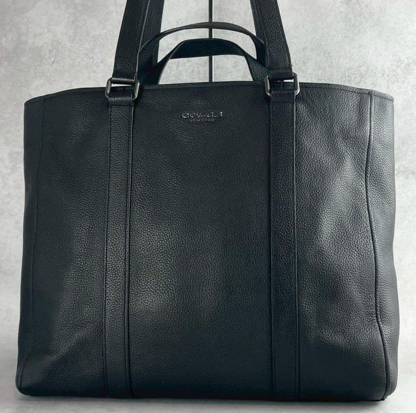 極美品 コーチ ハドソン 2way ダブルハンドル トートバッグ シボ革 黒
