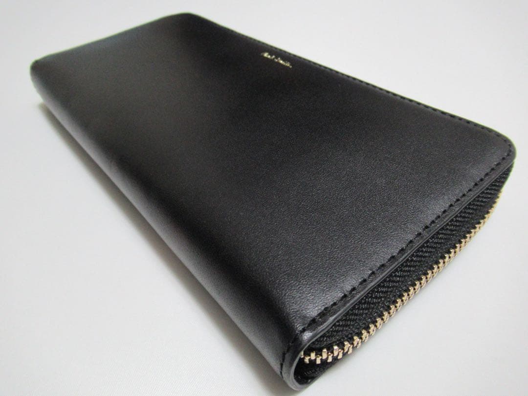 ポールスミス 新品！訳あり エクステリアストライプ ラウンドジップ牛革長財布 黒
