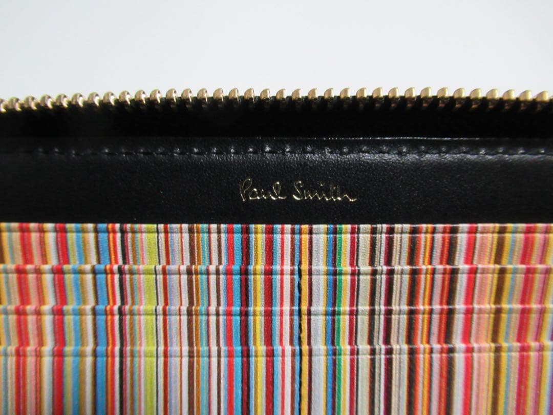 ポールスミス 新品！訳あり エクステリアストライプ ラウンドジップ牛革長財布 黒