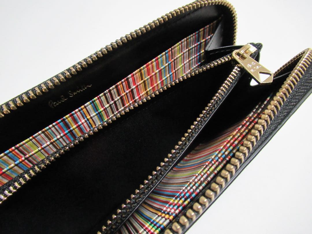ポールスミス 新品！訳あり エクステリアストライプ ラウンドジップ牛革長財布 黒
