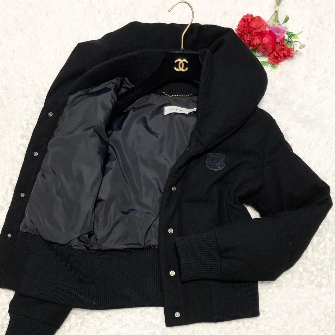 COACH コーチ ダウンジャケット Cワッペン ウール ブラック レディース