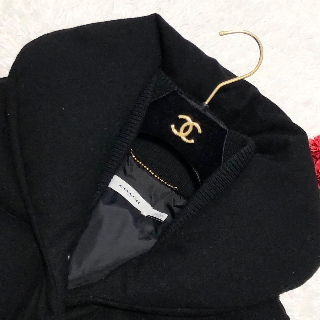 COACH コーチ ダウンジャケット Cワッペン ウール ブラック レディース