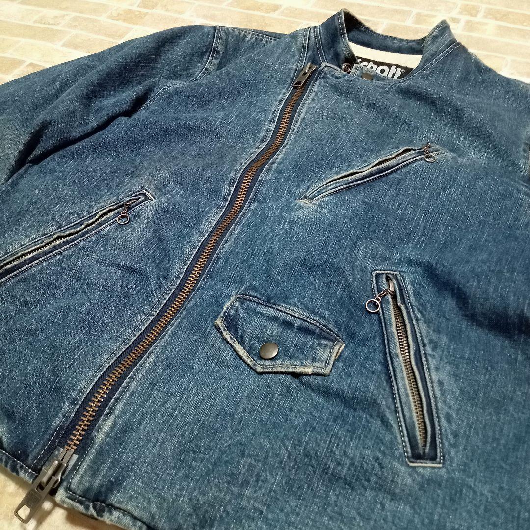SCHOTT ショット　デニム　ライダースジャケット 古着 ダメージ加工