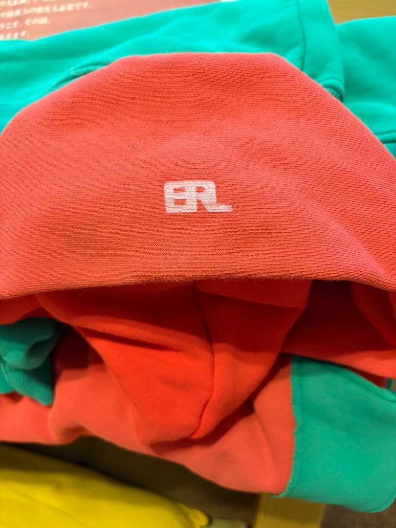 #美品ERLカラーブロックデザイン パーカービッグシルエット裏フリース#Lサイズ