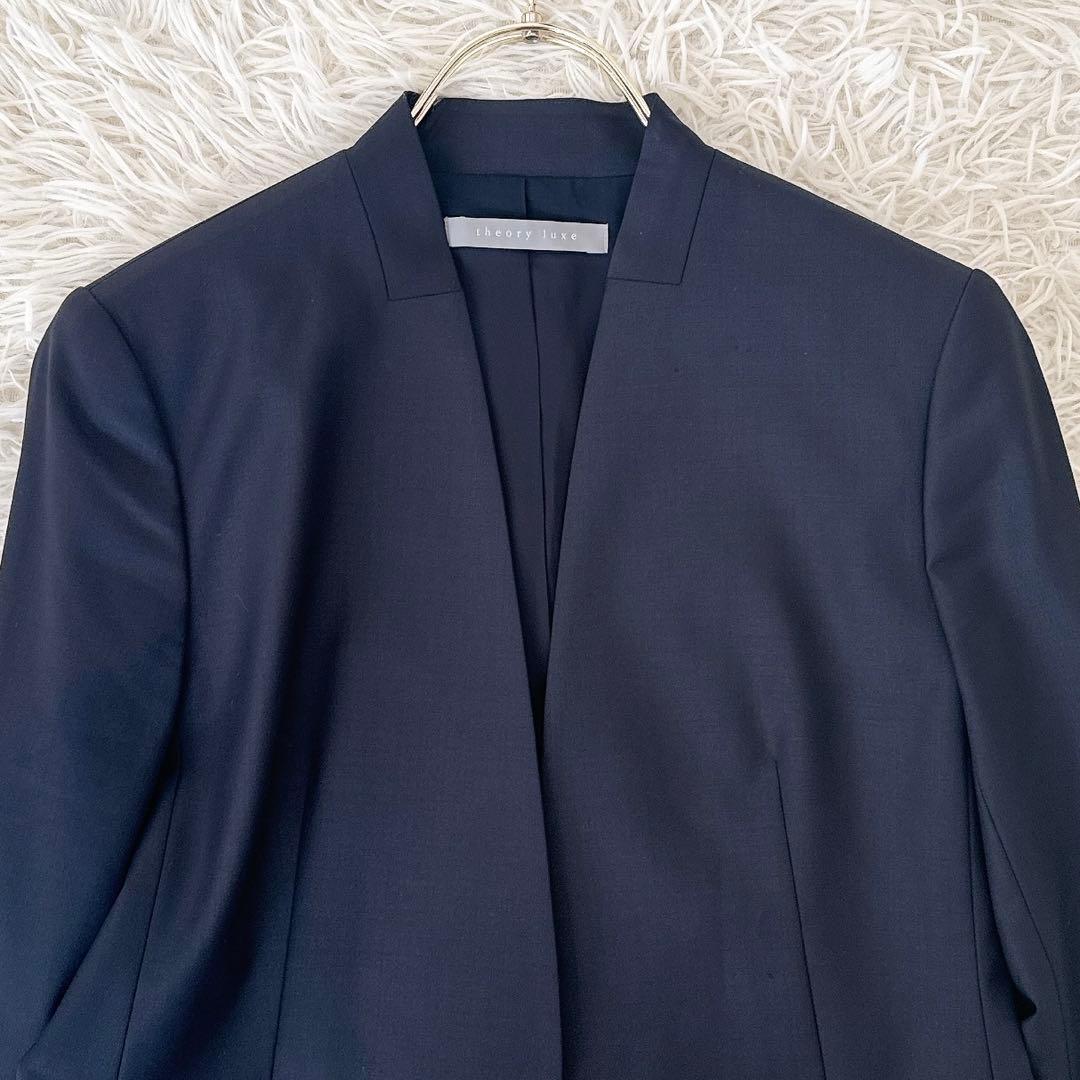 美品✨セオリーリュクス EXECUTIVE ノーカラー パンツスーツ 紺 M〜L