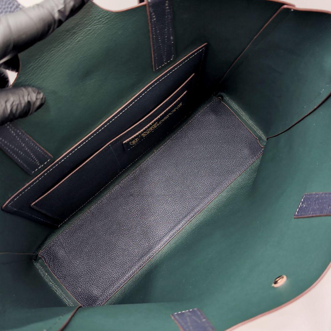 トフアンドロードストーン ブラスボタン トートバッグ ネイビー レザー 極美品