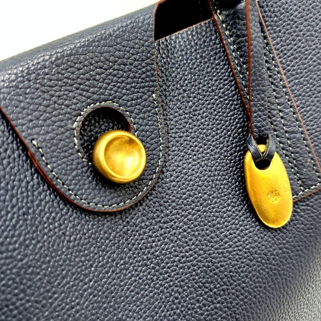 トフアンドロードストーン ブラスボタン トートバッグ ネイビー レザー 極美品