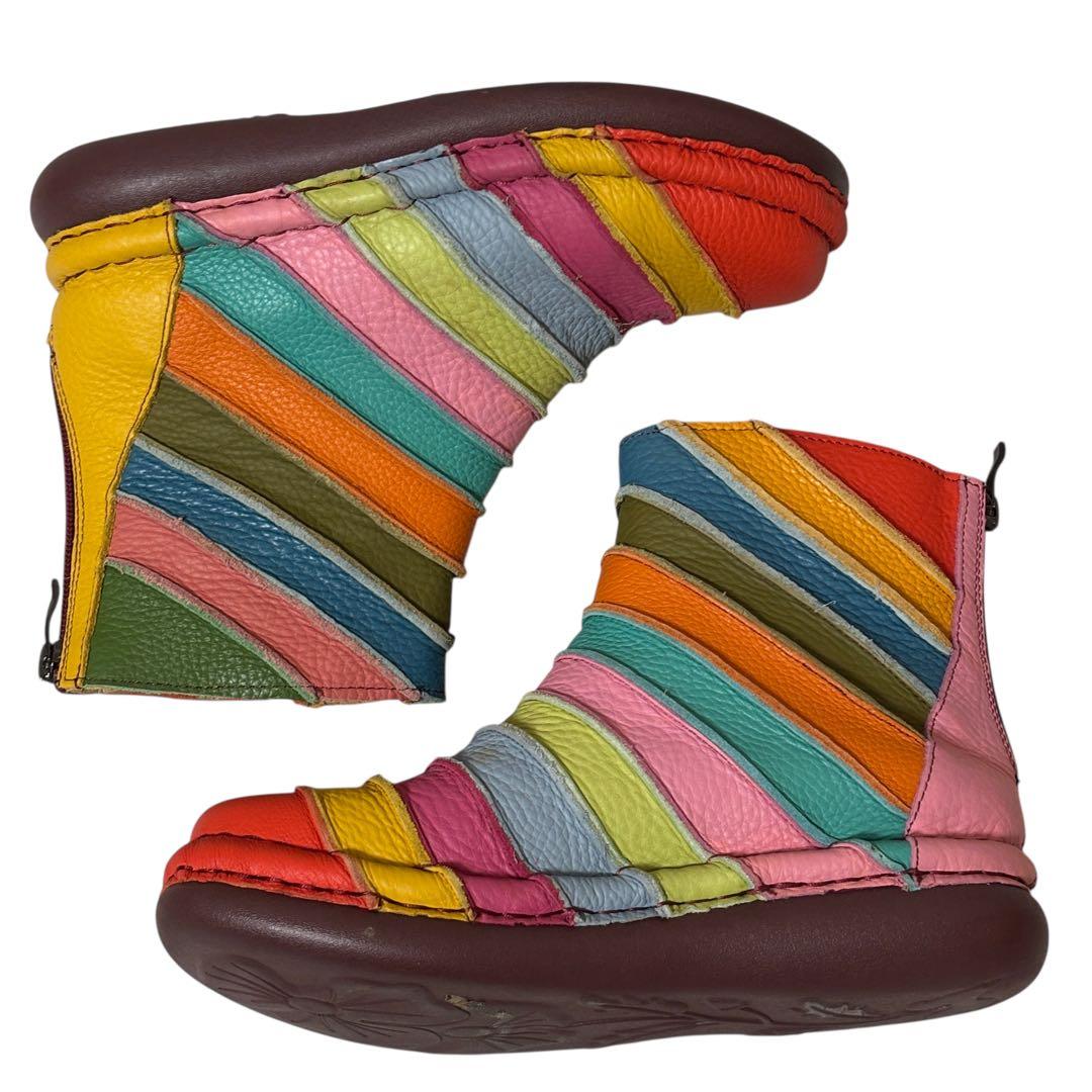 【美品】estacion エスタシオン　ショートブーツ　マルチカラー　人気　L