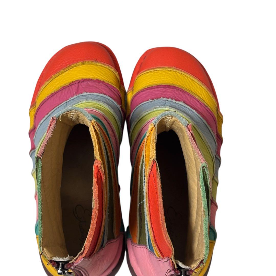 【美品】estacion エスタシオン　ショートブーツ　マルチカラー　人気　L