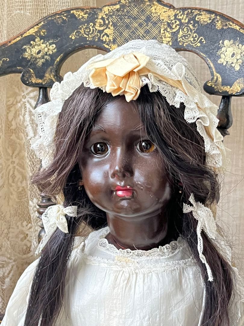 アンティーク/ヴィンテージ黒肌コンポジションドールレトロ人形ビスクドール