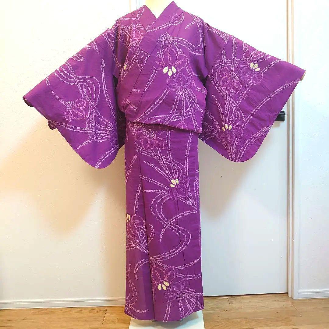 【有松鳴海絞】有松絞り浴衣 深紫 菖蒲 身丈163cm裄丈67cm